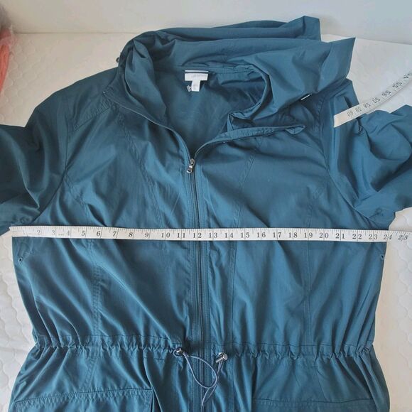 J.Jill Fit Blue Full Zip Hooded Windbreaker Rain Trench Coat Jacket Size XLT - Picture 4 of 8